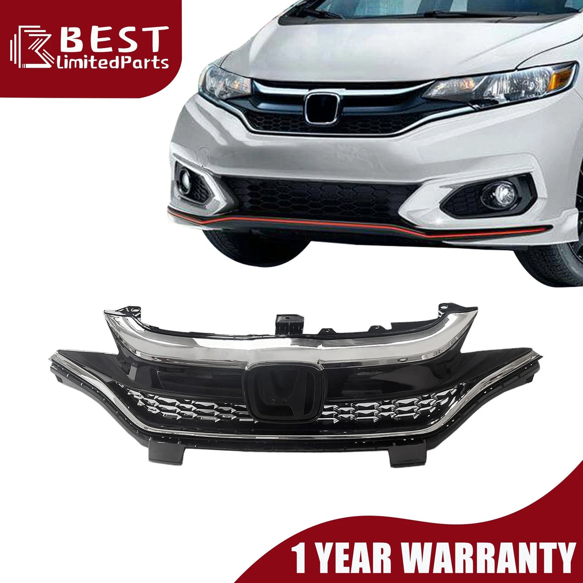Front Grille with Chrome Honeycomb for Honda Fit (2018–2020)