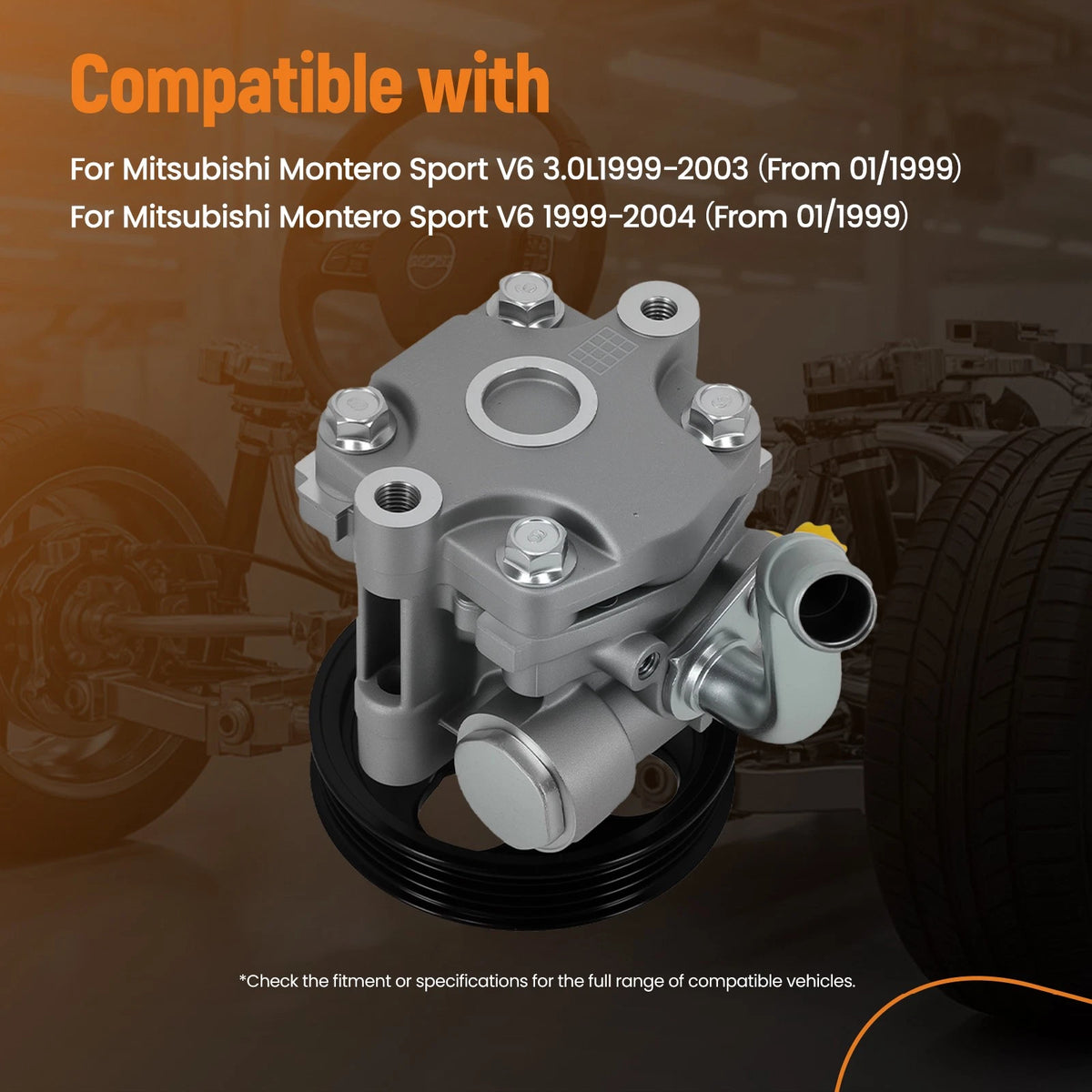 Power Steering Pump with Pulley for Montero Sport V6 (1999–2004) MR418626