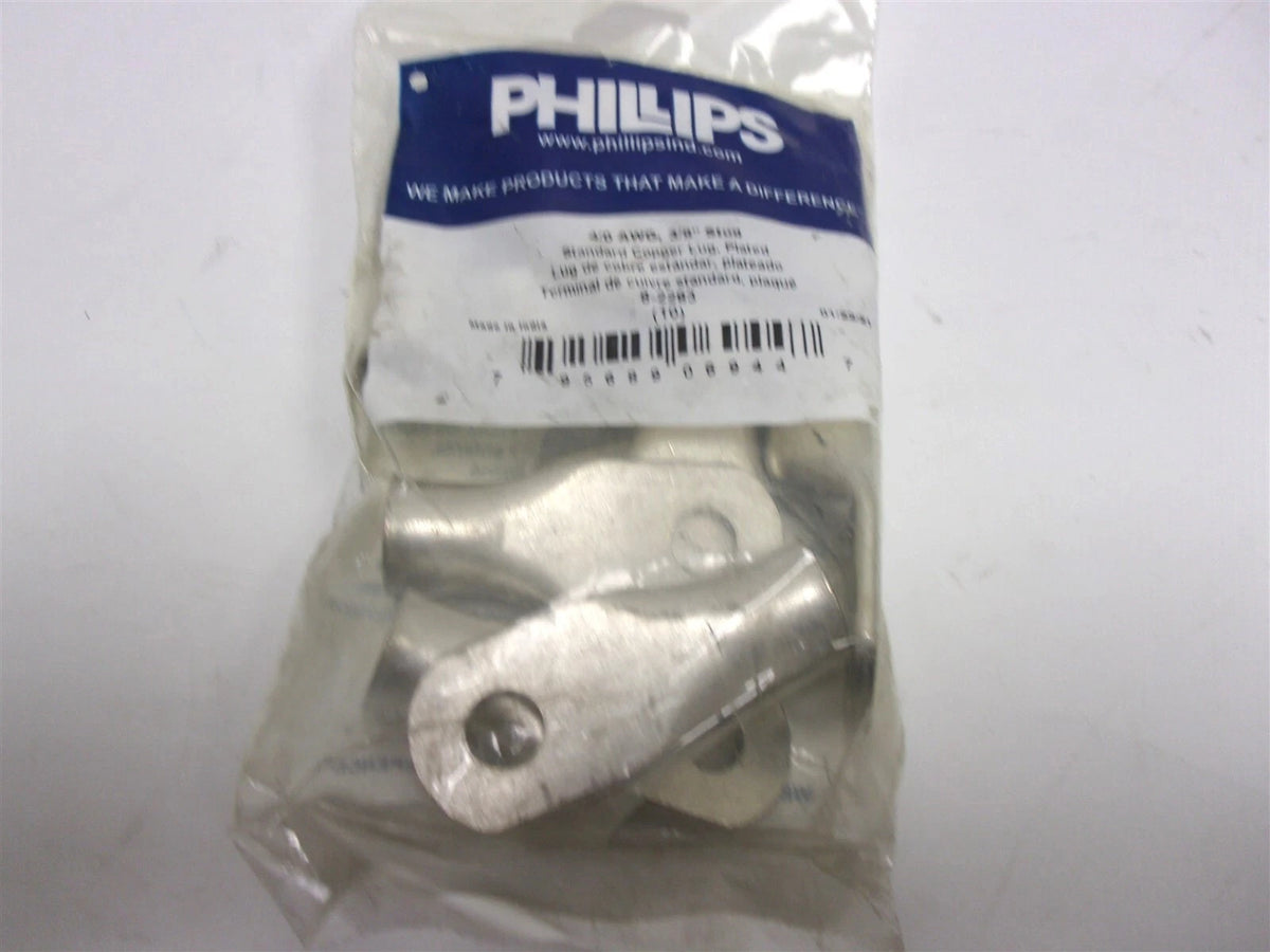 Set of 10 Phillips Tin Plated Straight Lug 4/0 Gauge 3/8"