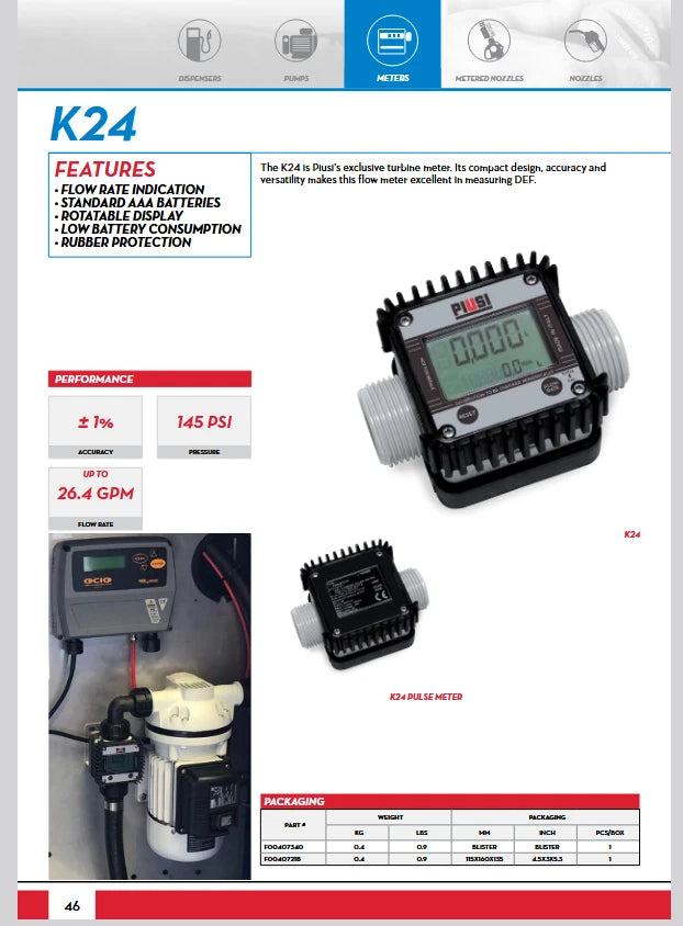 K-24 Digital Electronic Flow Meter for Piusi DEF Diesel Exhaust Fluid (F00407340)
