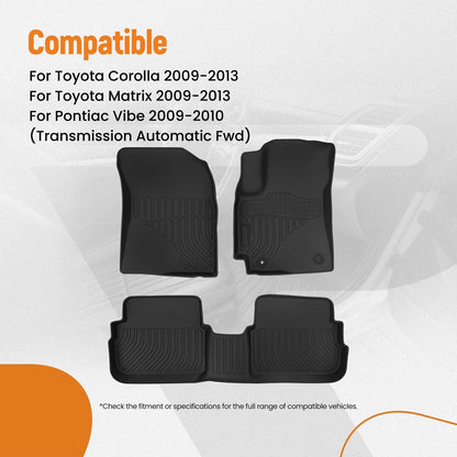 Set of 4 Black TPE Rubber Carpet Floor Mats for Toyota Corolla (2009–2013)