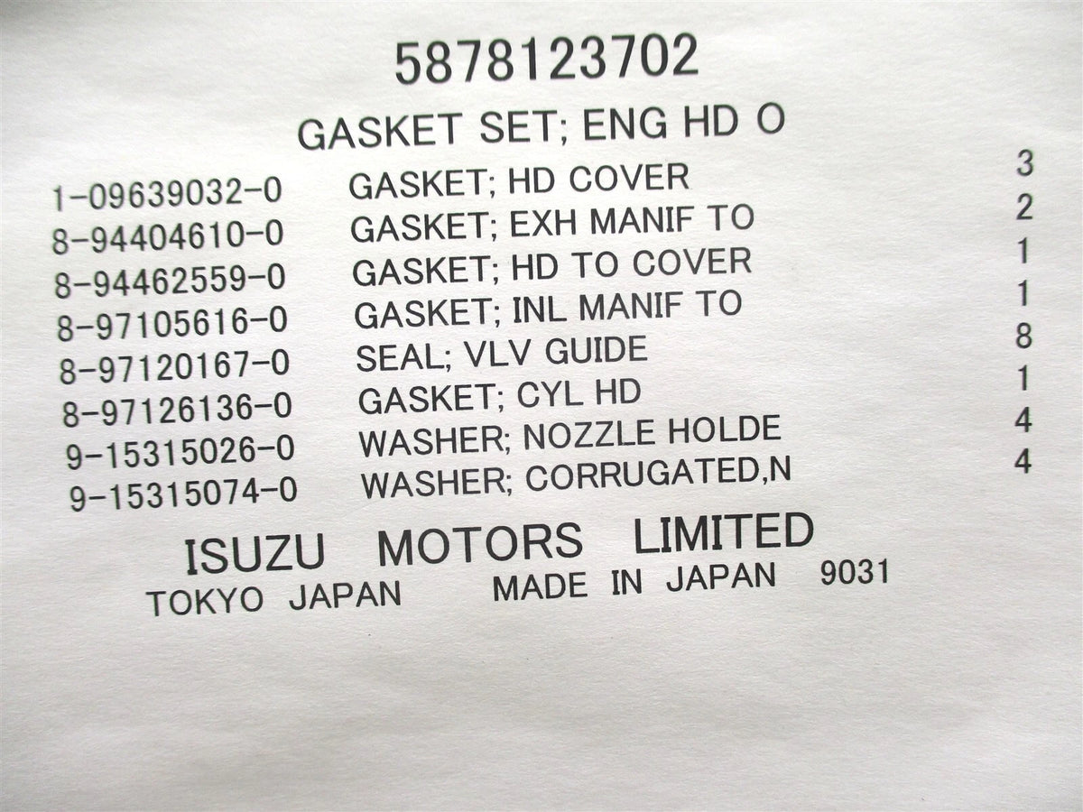 Engine Head Gasket Set for Isuzu (5-87812-370-2, 5-87812370-2, 5878123702)