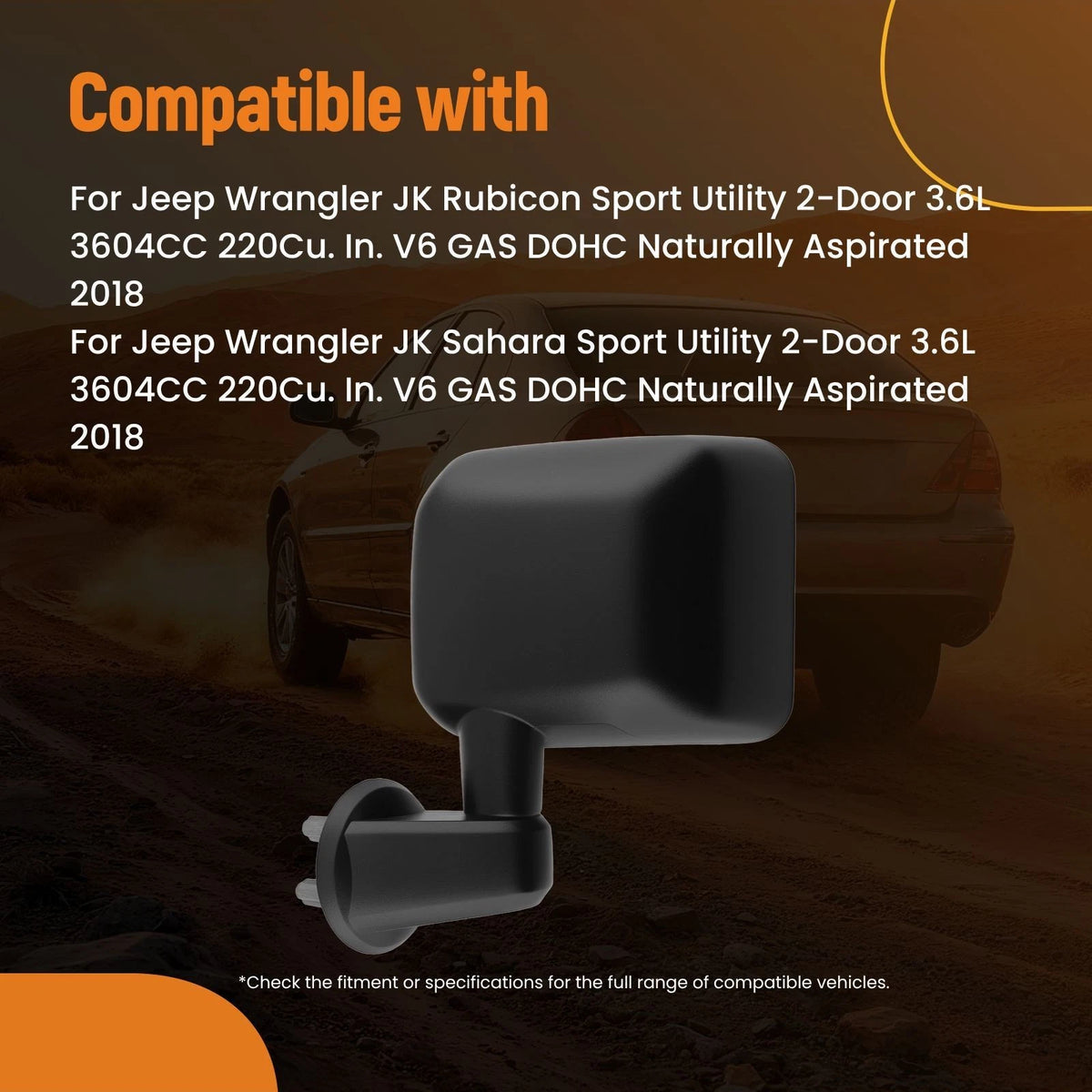 Left Manual Side Mirror for Jeep Wrangler JK (2007–2018) Textured Black