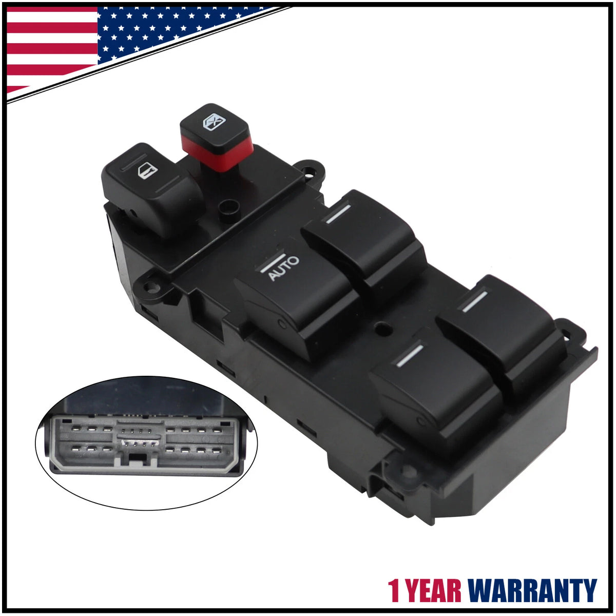 Power Window Switch for Honda Fit (2009–2014) - Left Side, Black