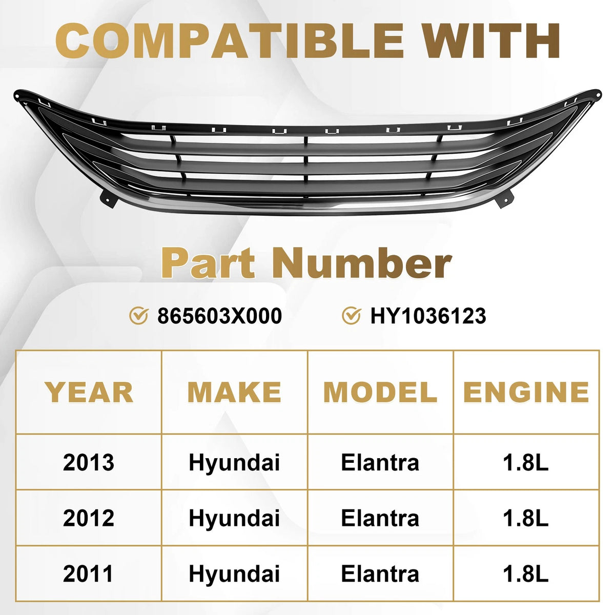 Bumper Face Bar Grille for Hyundai Elantra (2011–2013) 865603X000 HY1036123