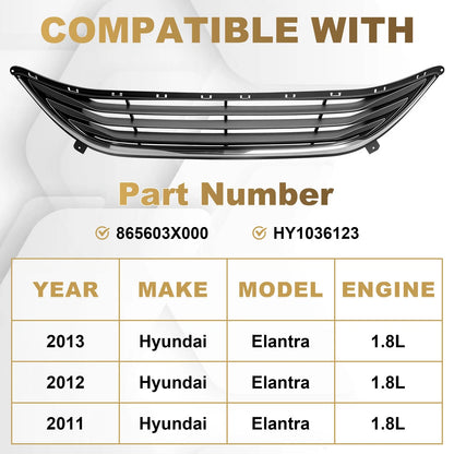 Bumper Face Bar Grille for Hyundai Elantra (2011–2013) 865603X000 HY1036123