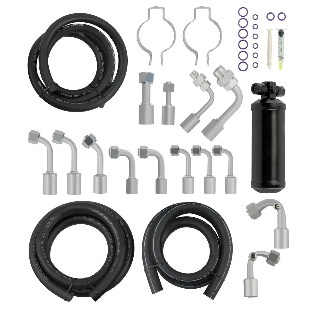 A/C Hose Kit for Universal 134a (R-Ring & Fittings, Drier & Connector)