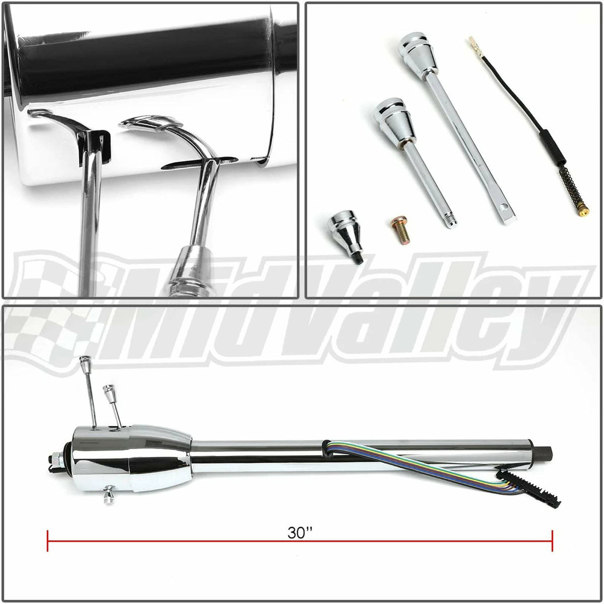 30" Manual Steering Column with Adapter for GM (No Key, Chrome)