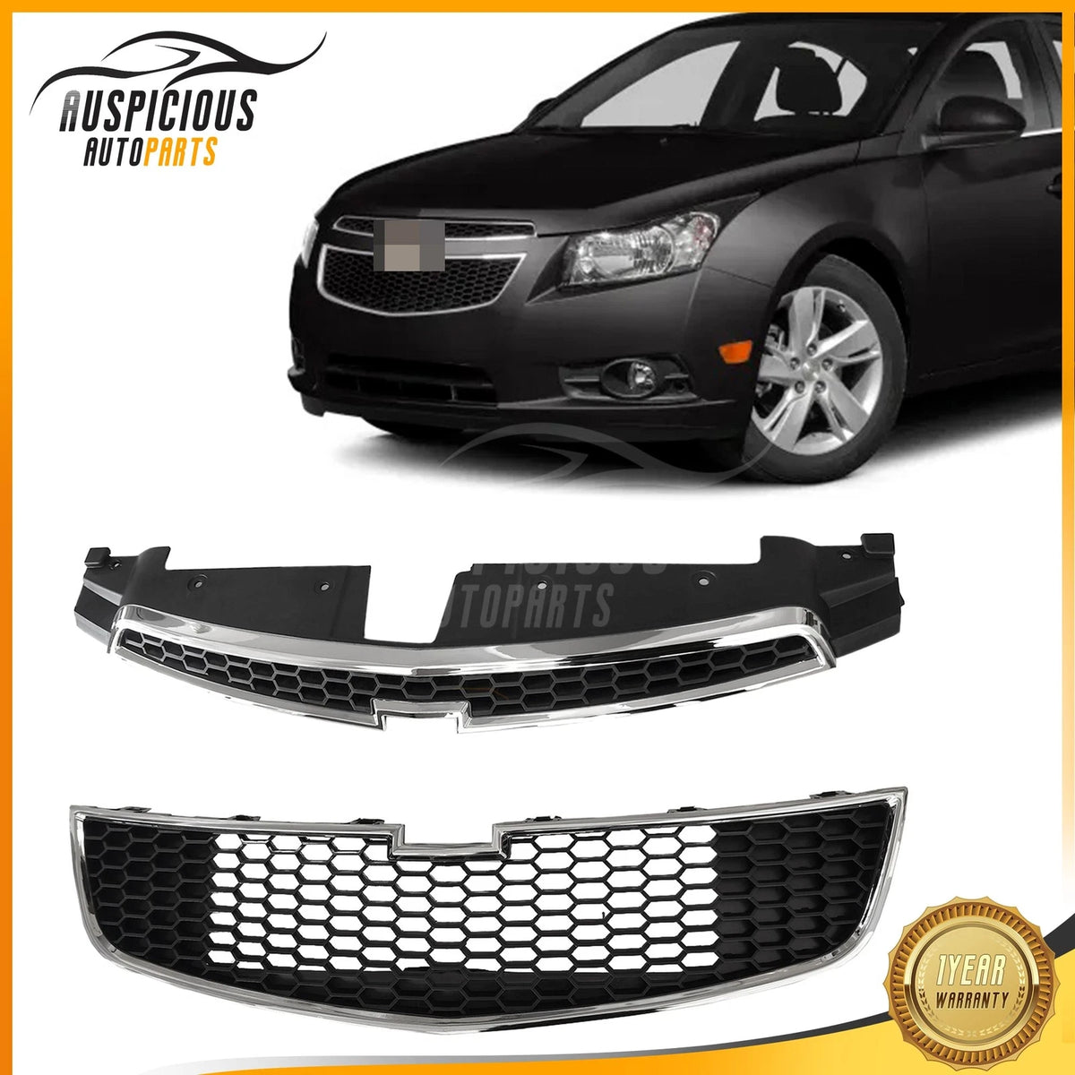 Set of 2 Grilles for Chevrolet Cruze (2011–2014) Black with Chrome