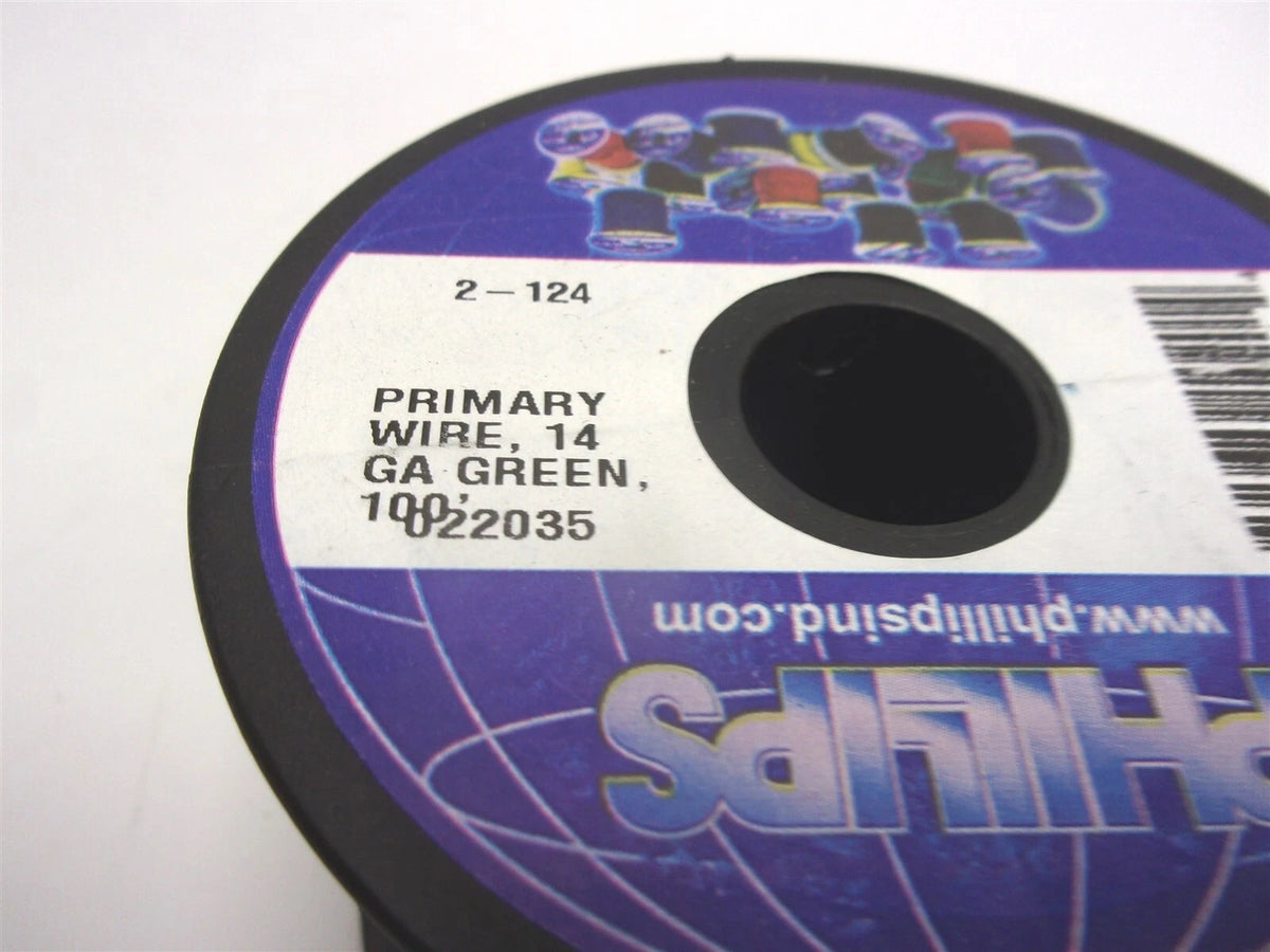 2-124 Phillips Primary Wire 14 Gauge Green 100' Spool SAE Type GPT