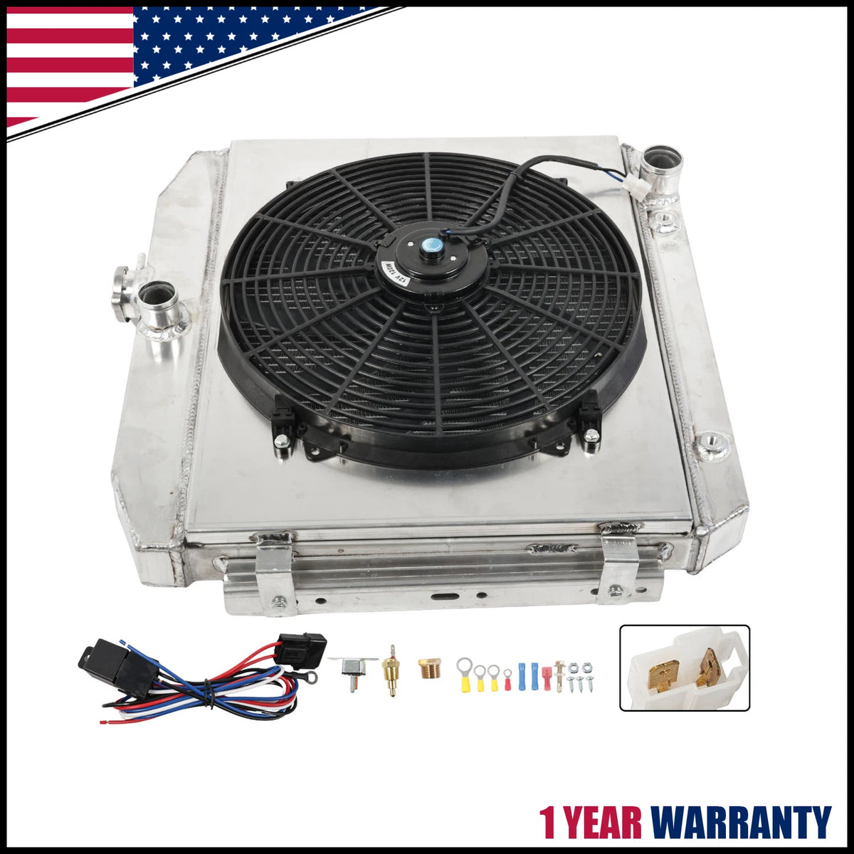 Aluminum 3 Row Radiator with Cooling Fan Shroud for Chevy Bel Air V8 (1955–1957)