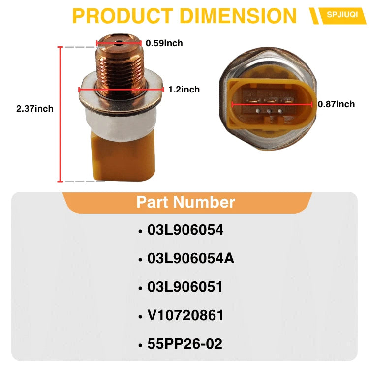 Fuel Pressure Sensor for Audi VW Beetle Golf (2006–2019) 03L906051 03L906054A 03L906054