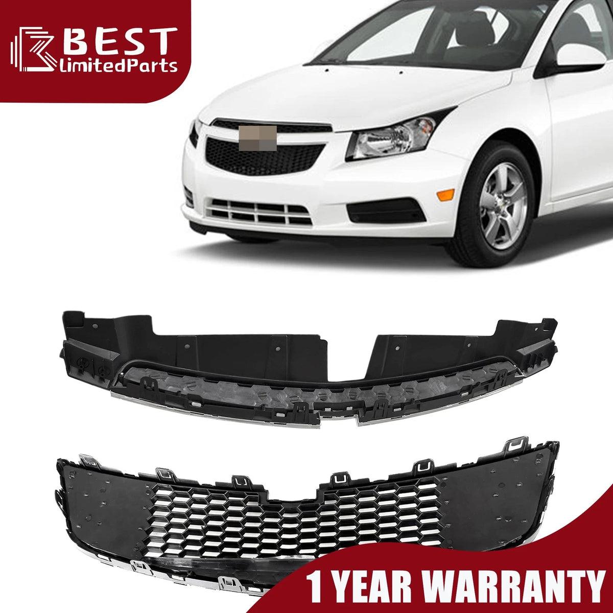 Set of 2 Black Grille with Chrome for Chevrolet Cruze (2011–2014)