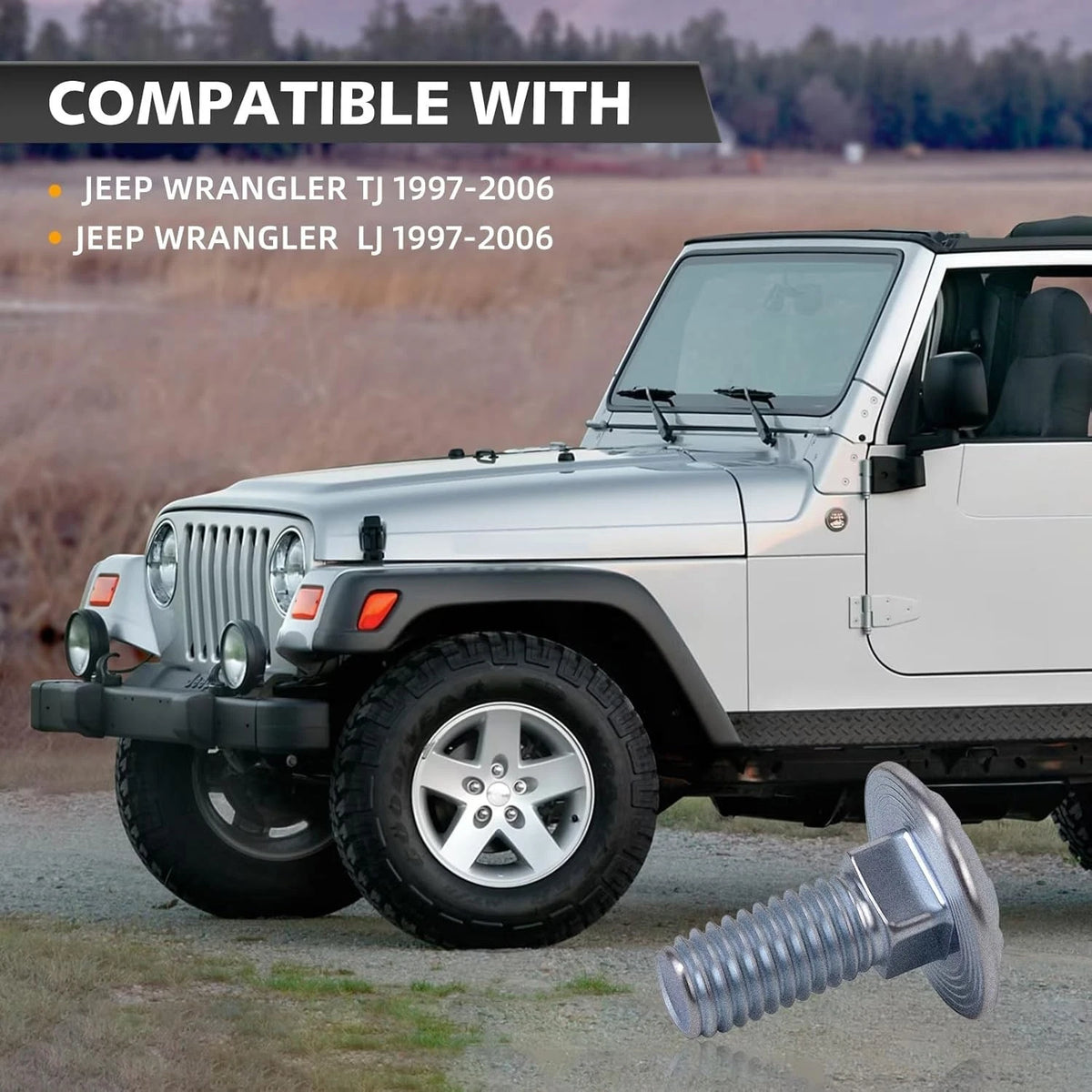Set of 8 Grade 8 Yellow Zinc Gas Tank Skid Plate Bolts for Jeep Wrangler TJ (1997–2006)