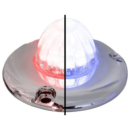 1-1/2" Glass Watermelon Red-Blue-Clear 4 Wire LED Light with Bezel