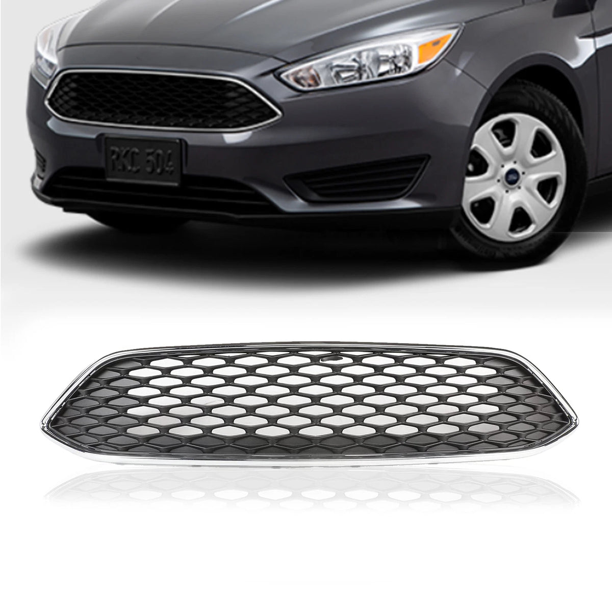 Upper Center Bumper Grille for Ford Focus (2015–2018) W/ Chrome Trim