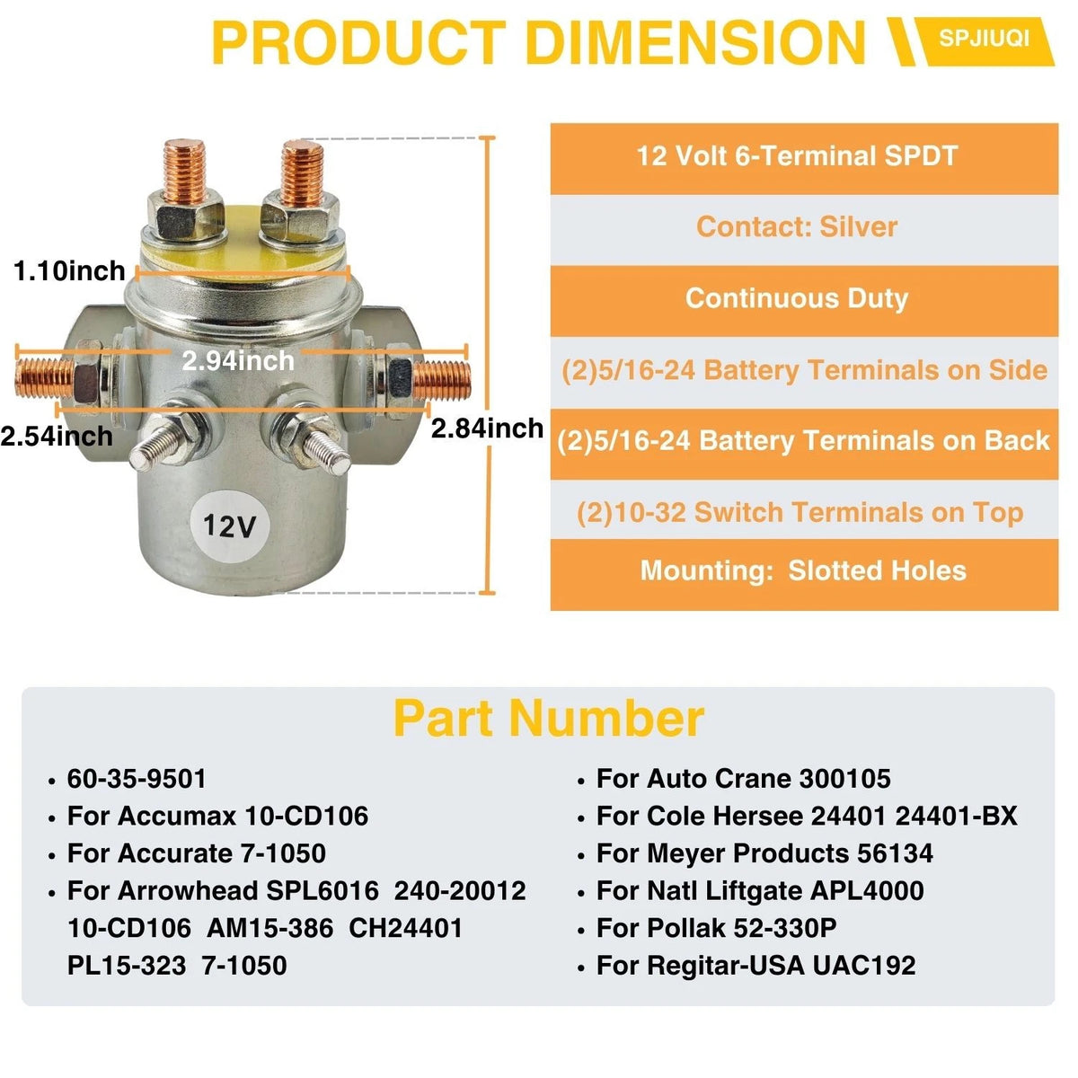 Continuous Duty Solenoid Relay Switch for 10-CD106 (Part Numbers: 7-1050, 5118840, 70-910, 15323)