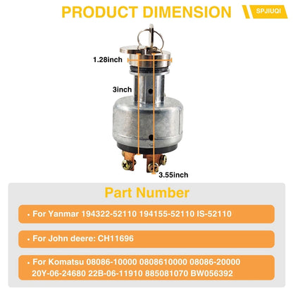 Ignition Switch for Komatsu Skid Steer Loader CK20-1 CK25-1 CK30/35-1 08086-10000