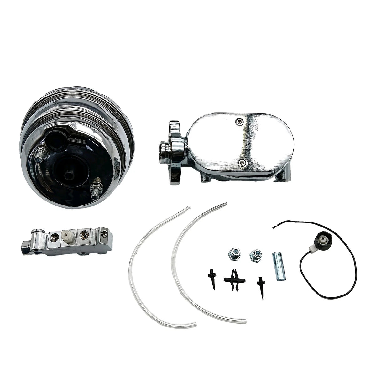 7" Dual Power Booster Chrome Master Cylinder for 4 Wheel Disc
