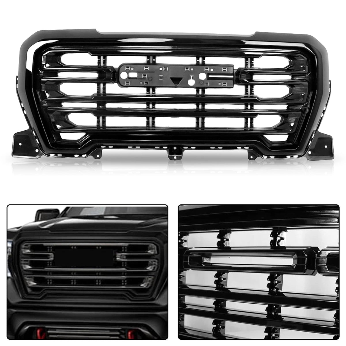Front Upper Grille Gloss Black for GMC Sierra 1500 (2019–2021)