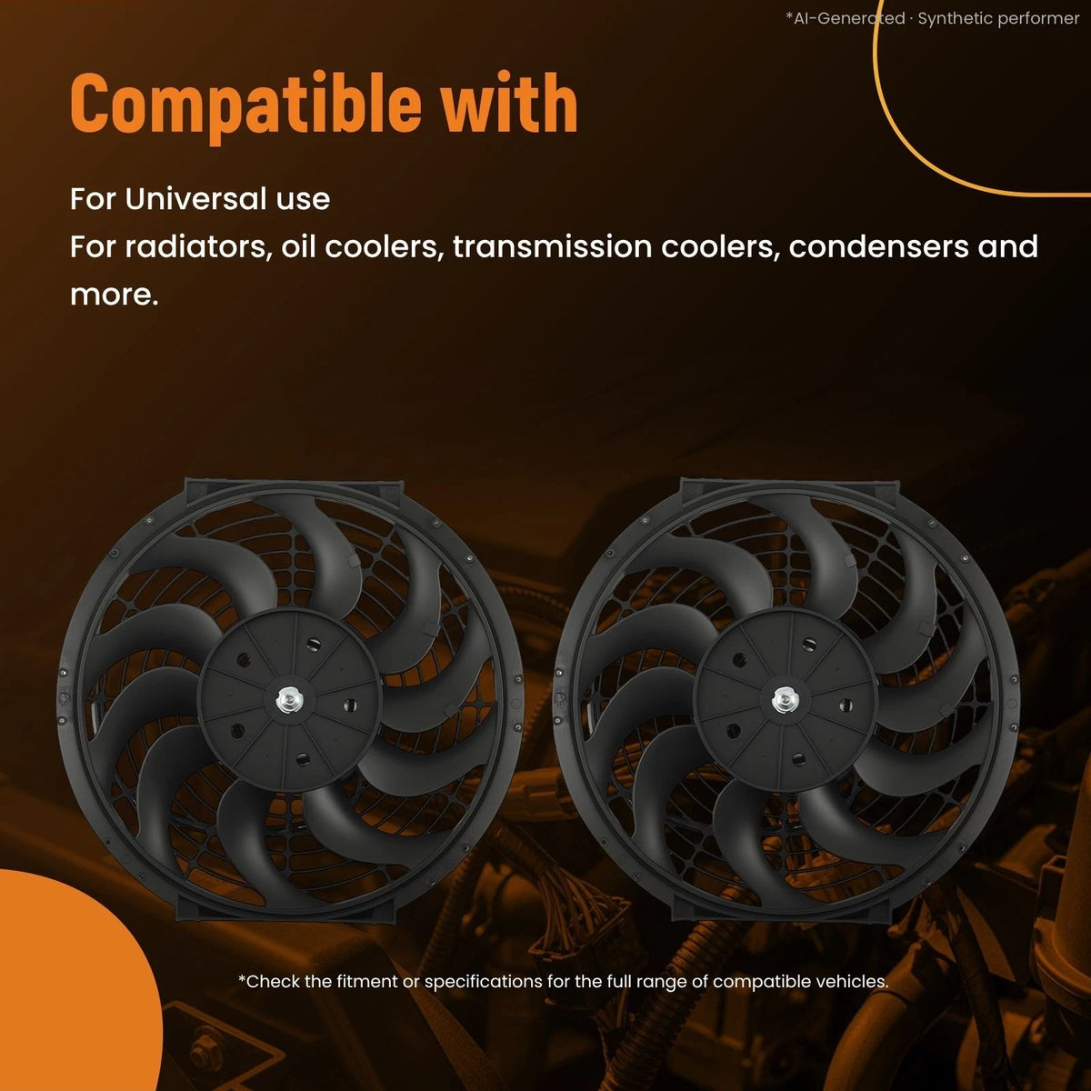 2X 12 Inch Slim Cooling Fan 1730CFM for Universal Radiator Black