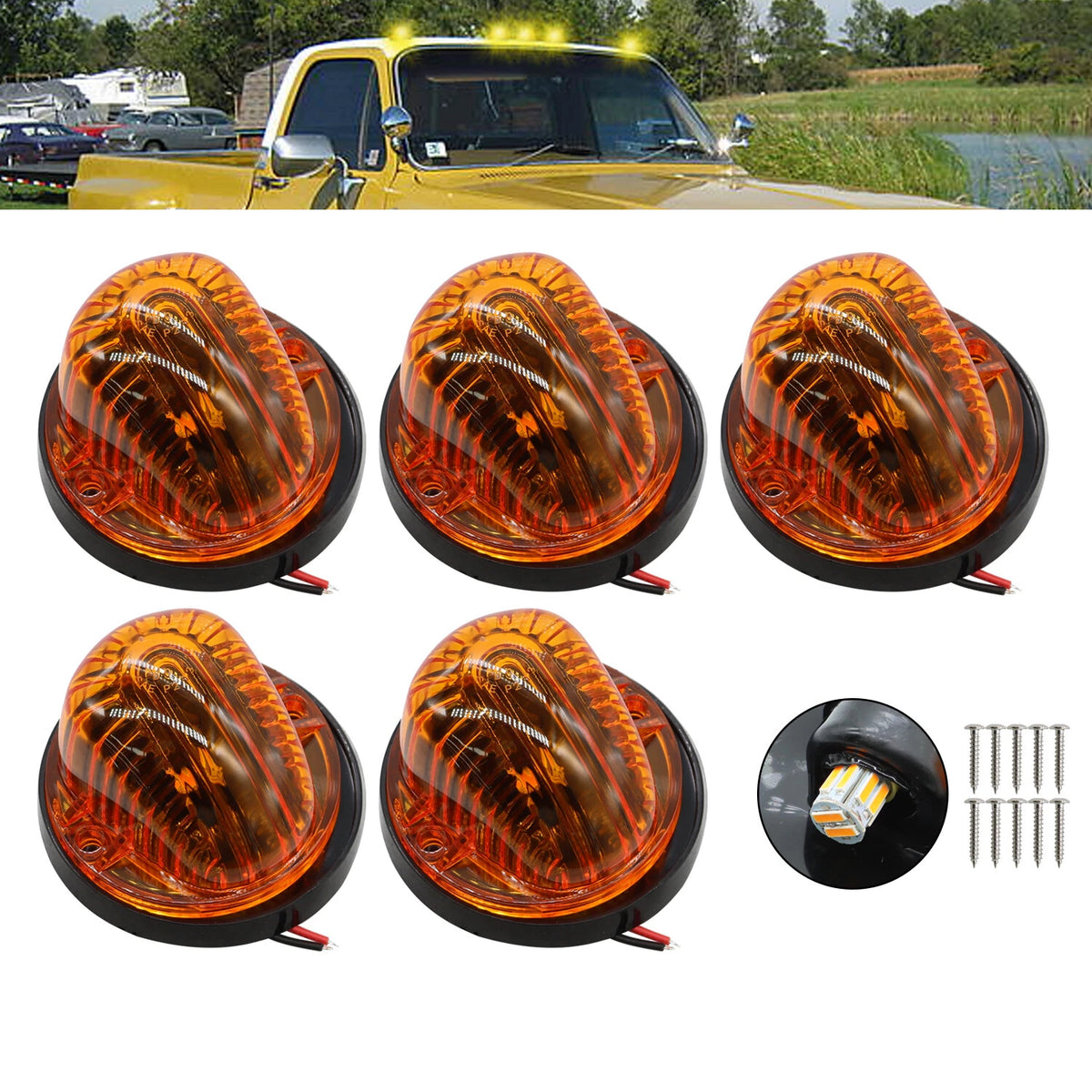 Set of 4 Amber Roof Top Cab Lights + 194 LED for Chevy GMC C/K Series (1973–1987)