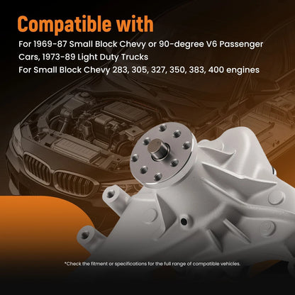 Aluminum Long Water Pump & 2 Groove Crankshaft Pulley Kit for SBC Chevy 350 (1969–1986)