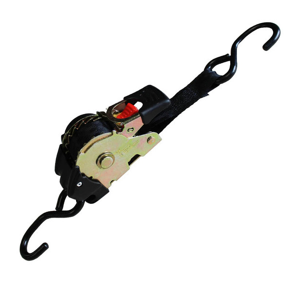 1" x 6' Retractable Ratchet Cargo Strap with S-Hooks for Universal Use