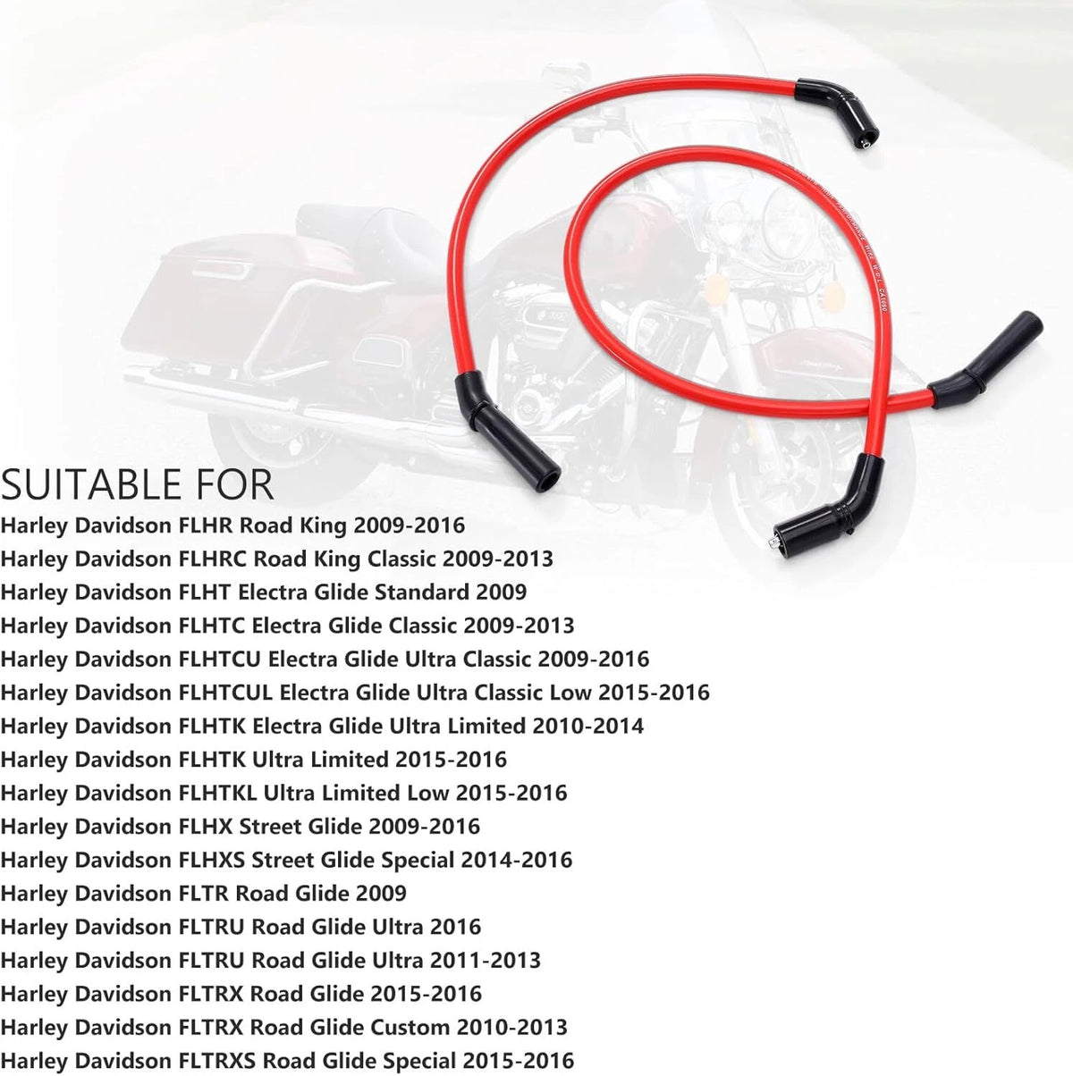 10mm Red Silicone Spark Plug Wires for Harley H-D FLT FLHT FLHR FLTR (2009–2015)