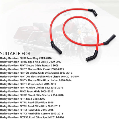 10mm Red Silicone Spark Plug Wires for Harley H-D FLT FLHT FLHR FLTR (2009–2015)
