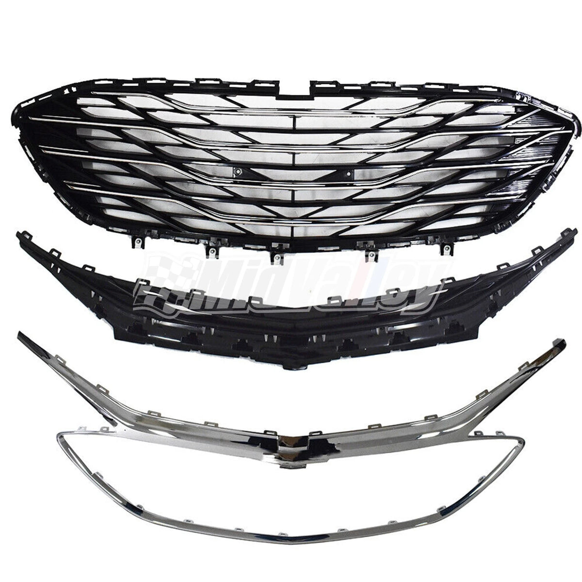 Set of 3 Chrome Front Upper Lower Grilles for Chevrolet Malibu (2019–2020)