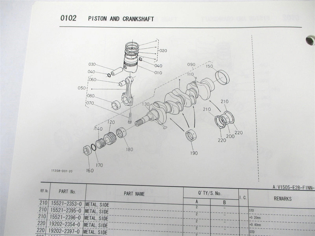 Illustrated Parts List Manual for Kubota V1505-E2B-FINN-1 Engine (No Year)