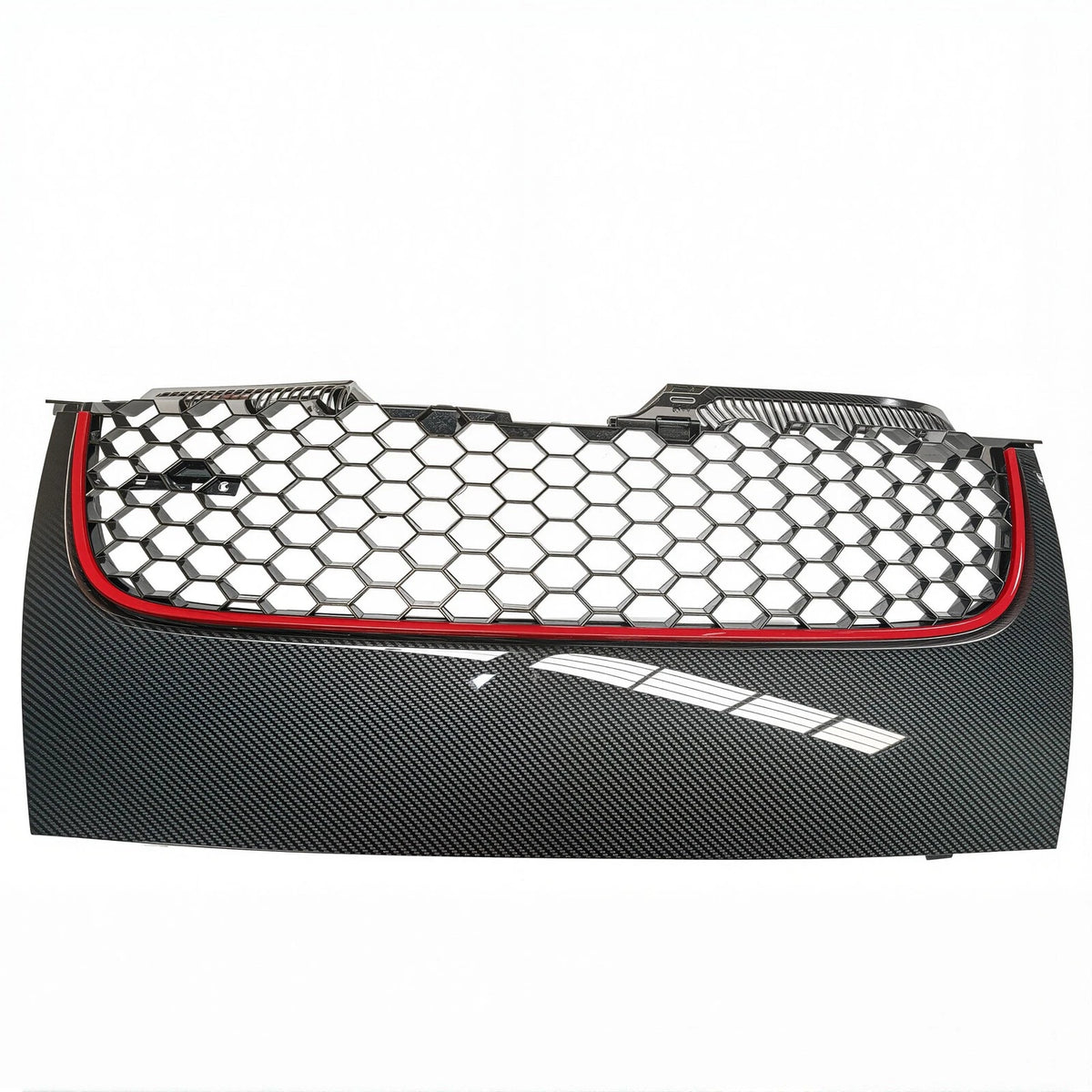Front Upper Grille for VW Mk5 GTI Jetta (2006–2009) - Carbon Fiber Print Red Trim