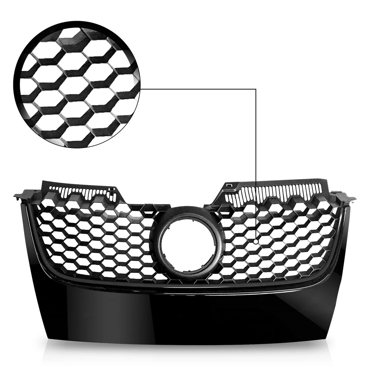 Badgeless Hex Mesh Grille for VW Jetta/GLI/GTI (2006–2009) - Glossy Black