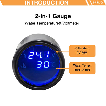 5 pcs Digital LCD Water Temperature & Voltage Gauge Meter for Car Truck