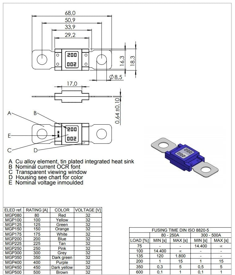 Flosser 8048125 Bolt On 125 Amp Fuse - Replaces MEGA AMG Fuses (1)