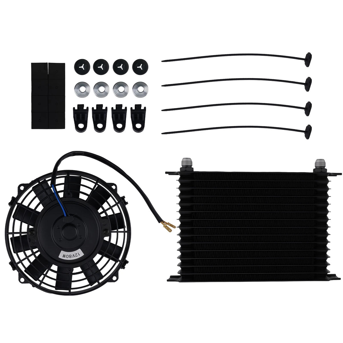 15-Row Aluminum Transmission Oil Cooler with 7" Fan for Universal 10AN Kit