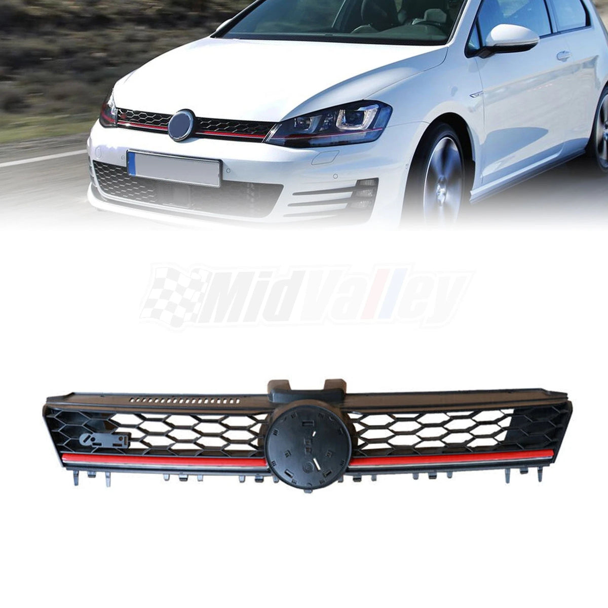 Front Grille for VW MK7 Golf/GTI (2015–Present) - Black w/ Red Trim