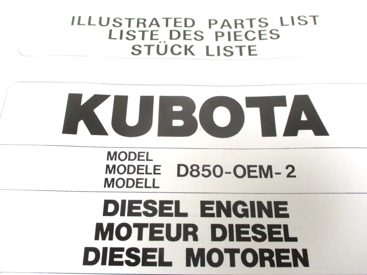 Illustrated Parts List for Kubota D850 Diesel Engine (OEM 97898-02570)