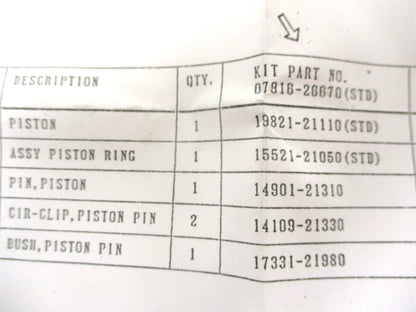 OEM Engine Standard Piston and Ring Kit for Kubota D1402 (07916-26670, 19821-21110)