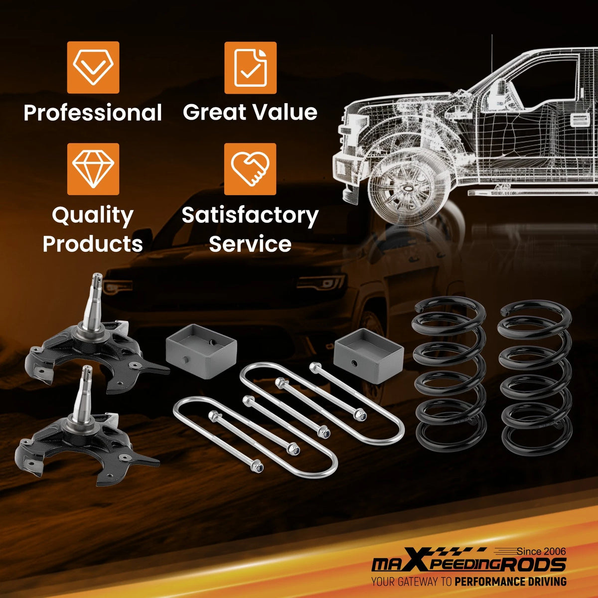 5" / 4" Drop Lowering Kit w/ Spindles & Springs for Chevy S10 2WD (1982–2004)