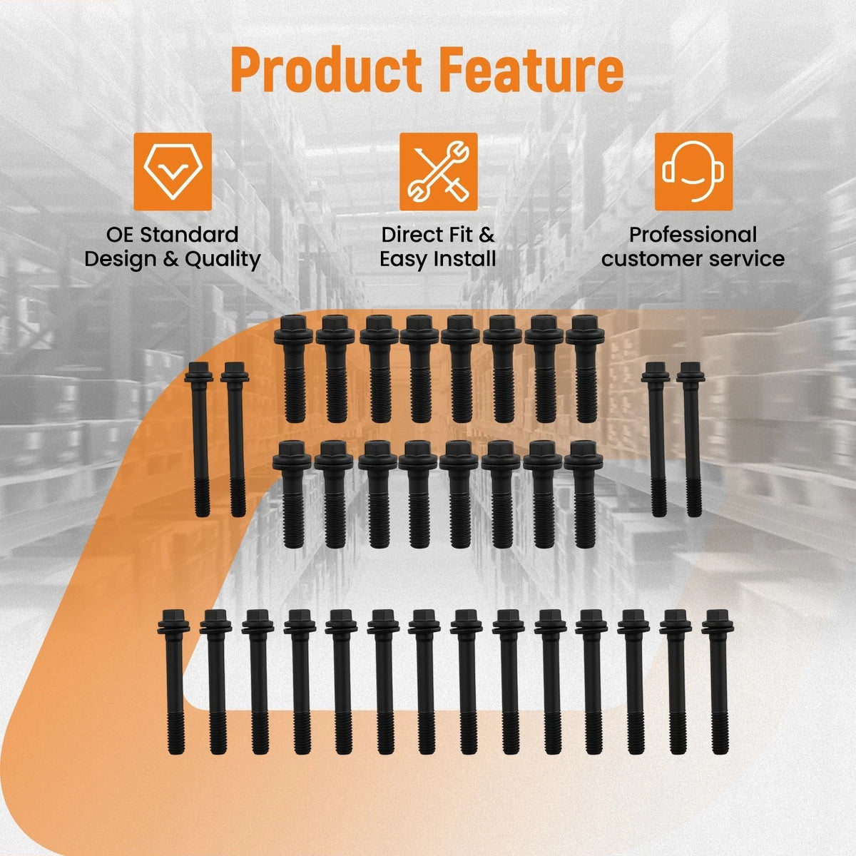 34pcs Cylinder Head Bolt Set for Chevy SBC 350 283 302 305 307 327 383 400
