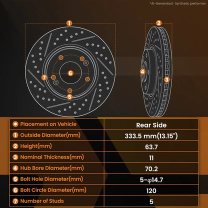 Rear Brake Rotors & Ceramic Pads Kit for Acura MDX (2007–2013), Honda Pilot (2009–2014)