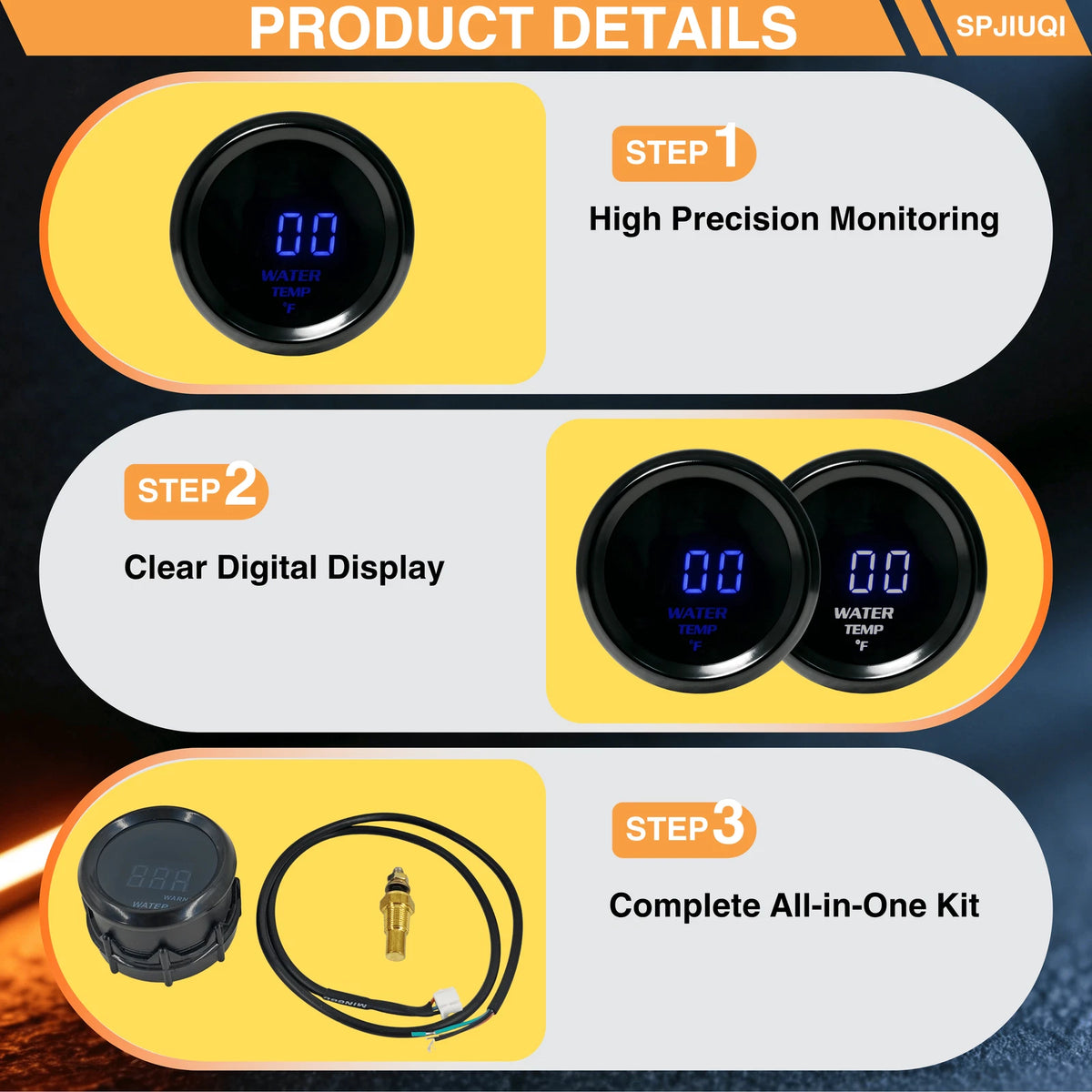2 Inch Digital Blue LED Water Temperature Gauge for Car Marine (52mm)