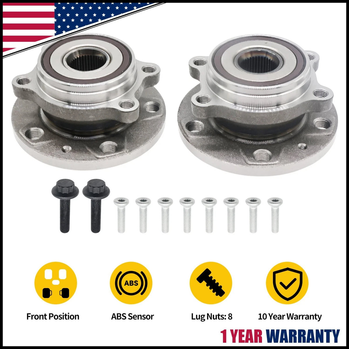 Set of 2 Front Rear Wheel Hub Bearing Assembly for Audi Q3 A3 TT Quattro (2006–2018)