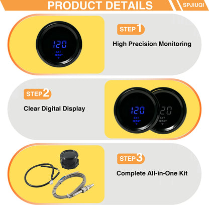 52mm EGT Exhaust Gas Temp Gauge with Sender Wiring Harness for Universal (0-2192℉)