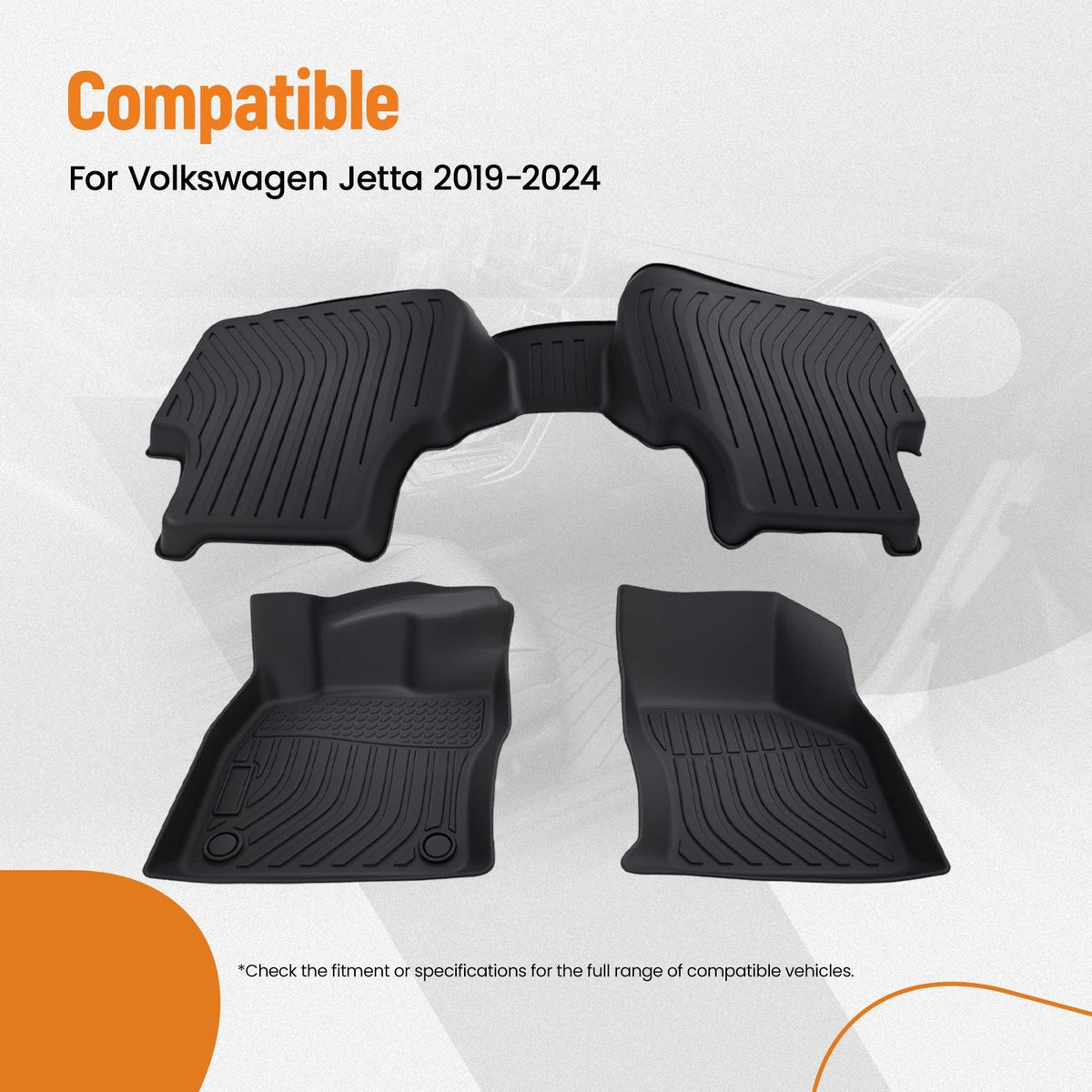 Set of 4 Black TPE All Weather Floor Mats for Volkswagen Jetta (2019–2024)