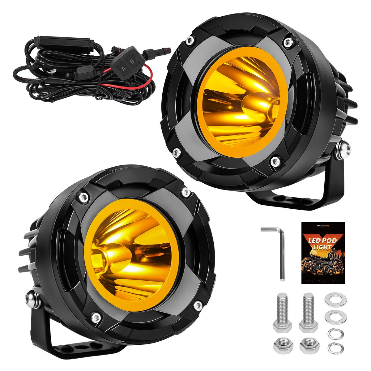 2Pcs 3.5" 80W LED Work Light Pods for Auxiliary Lamp (Amber Spot Beam)