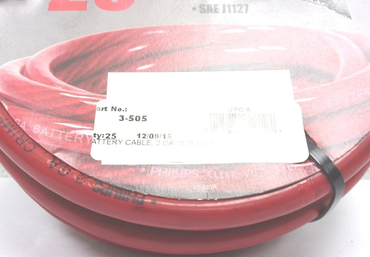 2X 25' 2-Gauge Red Stranded Battery Cable for SAE J1127