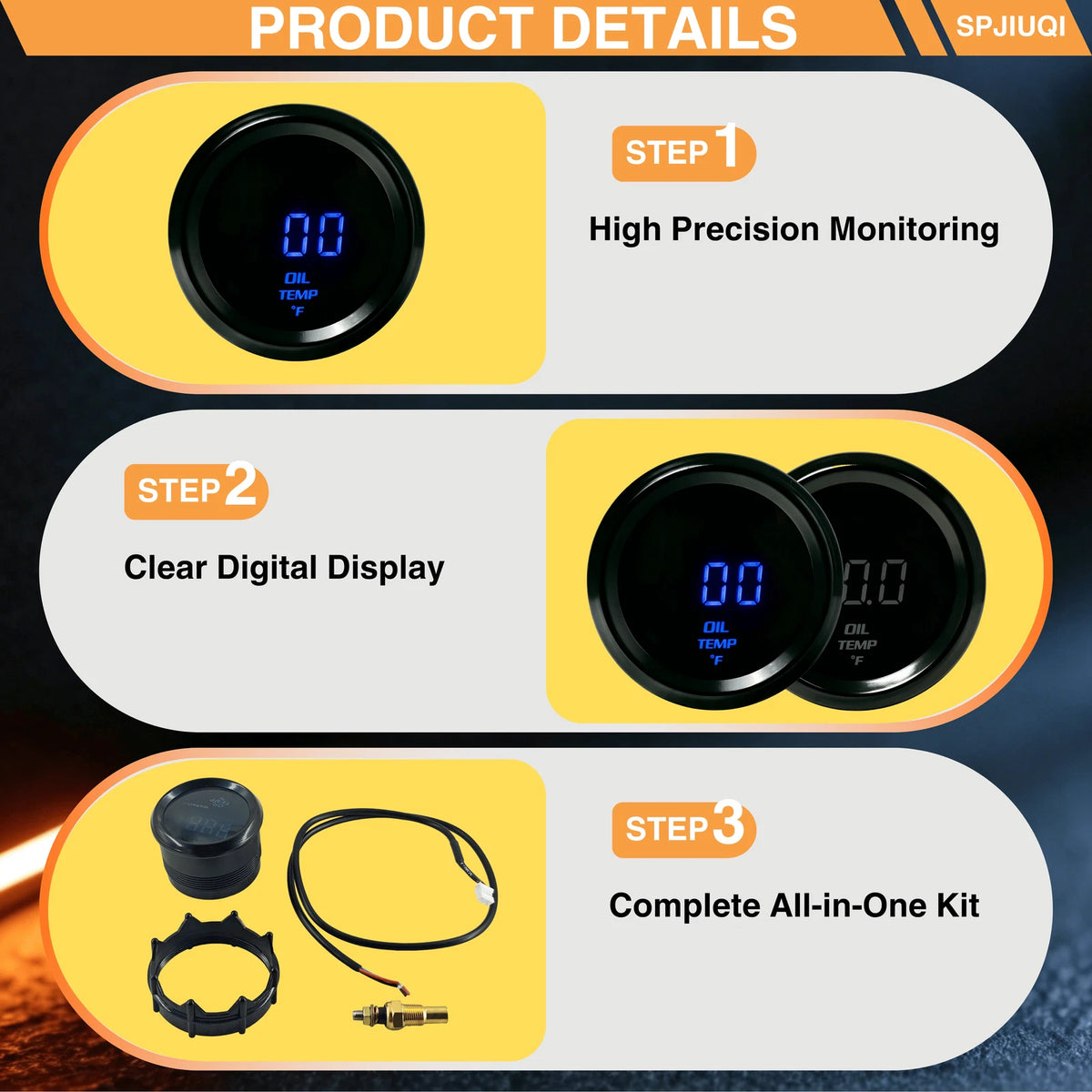 2" Oil Temperature Gauge with Sensor Harness for Universal Vehicles (100-280℉)